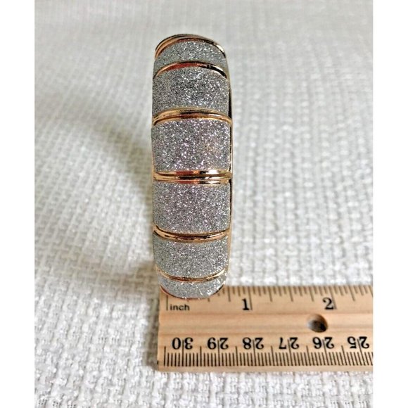 Gold Tone Hinged Bracelet with Pave Crystals -Glitzy Blingy Sparkly - 1/2" Wide - Picture 6 of 6